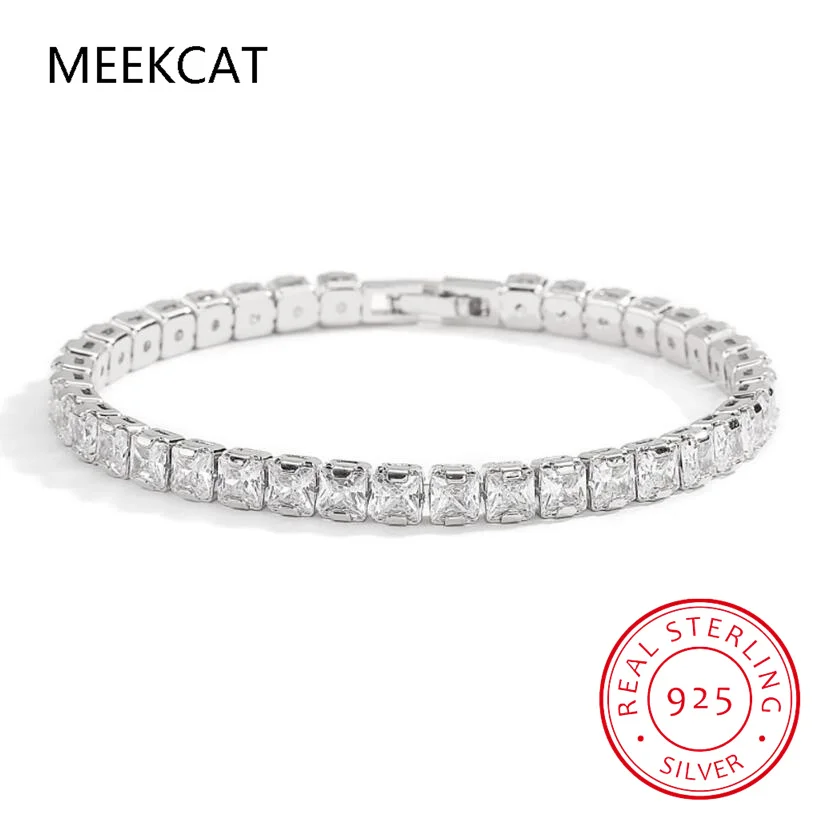 5*5 мм теннисные браслеты принцессы огранки 18 карат с муассанитом для женщин белое