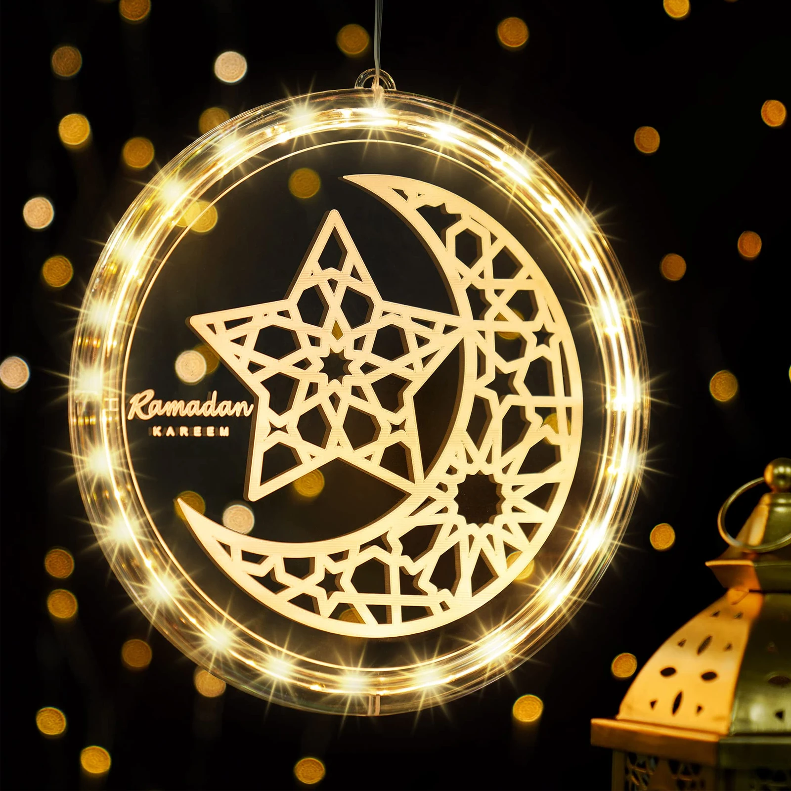 

Eid Ramadan Fairy Lights, Eid Ramadan Decorative Window Lights, Moon Star Hanging Lights With Suction Cup Portable Home Lamp