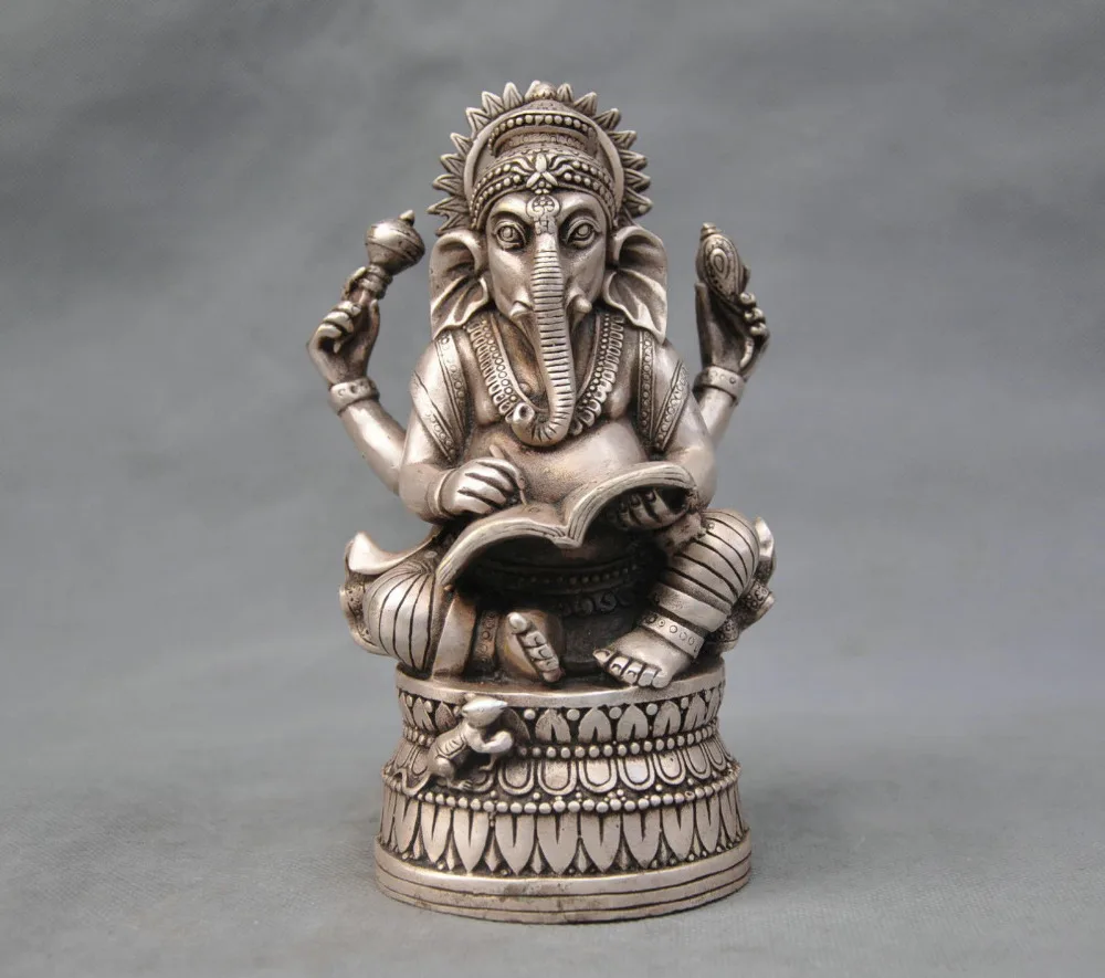 

Archaize White copper Buddhism Elephant Ganesha God of Wealth Statue