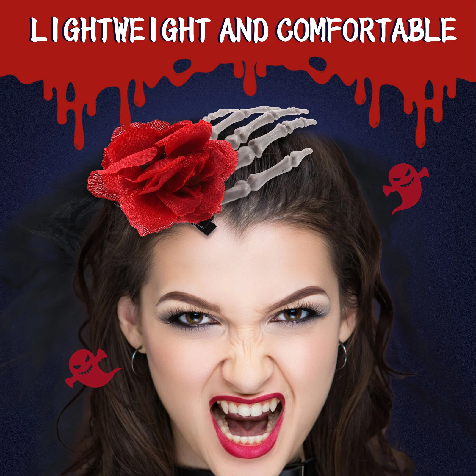 2 Pcs Headgear Flower Hair Clips Halloween Girl Decor Dark Gothic Plastic Hand Rose Witch