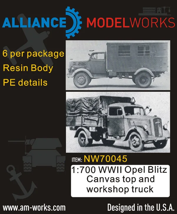 AM-WORKS NW70045 1/700 WWll Opel Blitz Canvas Tarpped и грузовики для мастерской