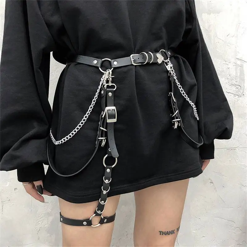 

Punk Belt With Metal Waist Chain Female Pu Leather Hiphop Rock Women Skirt Belt Nightclub Sexy Jeans Dress Heart