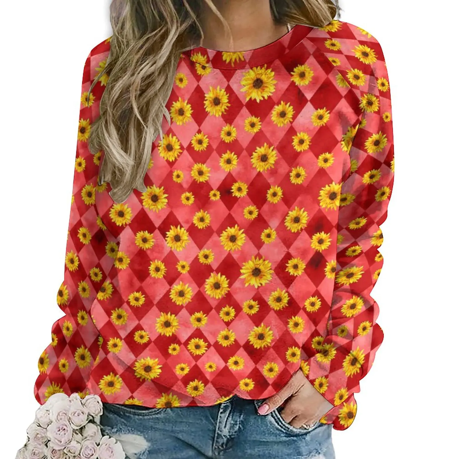 

Sunflower Design Hoodies Lady Long-Sleeve Red Skulls Cute Casual Hoodie Hot Hip Hop Oversize Printed Sweatshirts