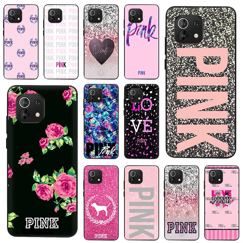 

Flower Pink Love Soft Black Matte Phone Case For Xiaomi Mi 11 Lite 5G 11T 10T 11i 11x 10 10s Note10 CC9 Pro CC9E Luxury Cover