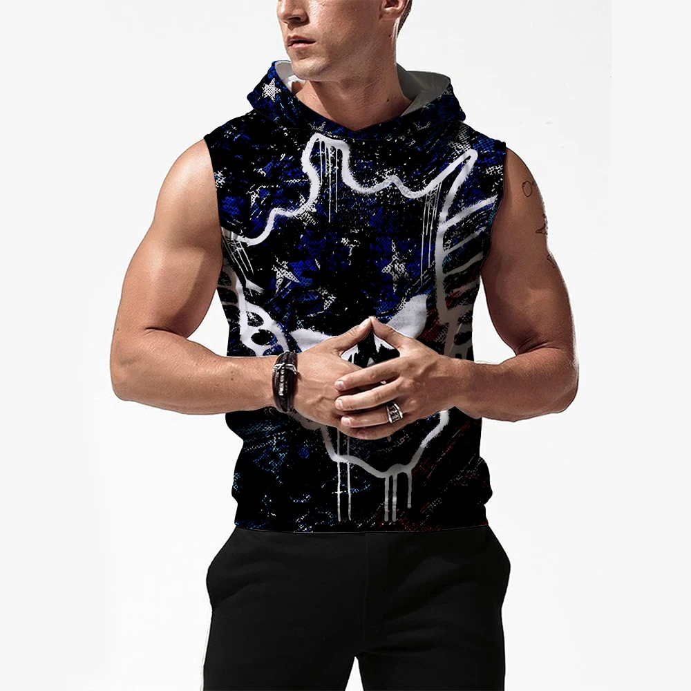 Фото Мужская черная майка с капюшоном Cody Rhodes Adrenaline, быстросохнущая, дышащая, спортивная, молодежная, повседневная, без рукавов. №4