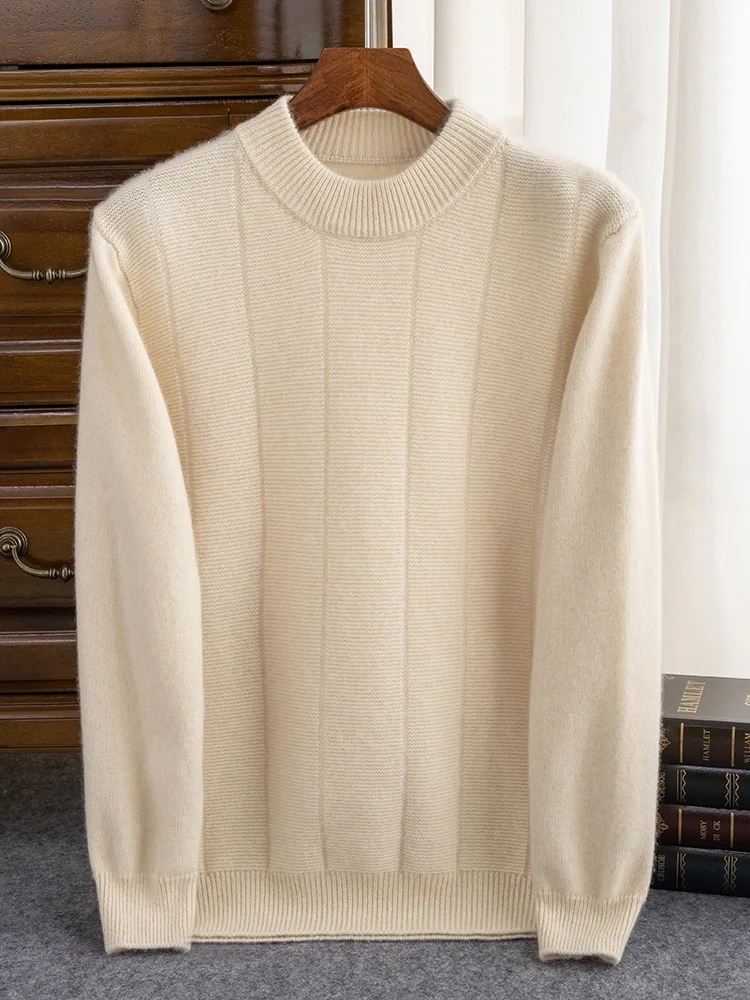 Мужской кашемировый свитер на зиму с ложным воротником плотный теплый 100% вязаный