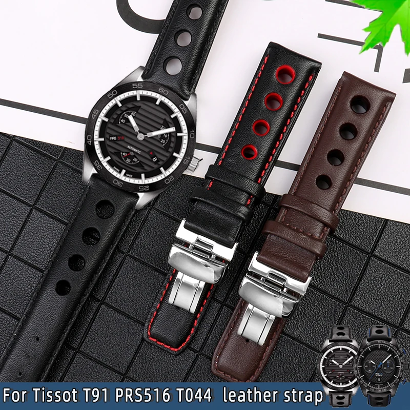 Buy Genuine Leather watchband For tissot 1853 Sports Racing Series PRS516 T91 T044 Soft cowhide strap 20mm Folding clasp bracelet on