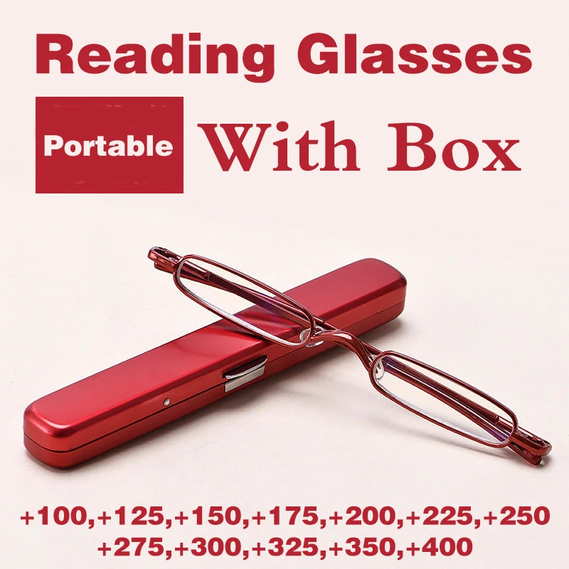 

+125 To +375 Mini Portable Metal Reading Glasses Womern Men Eyeglasses Eye Care Reader Metal Frame Eyeglasses With Box