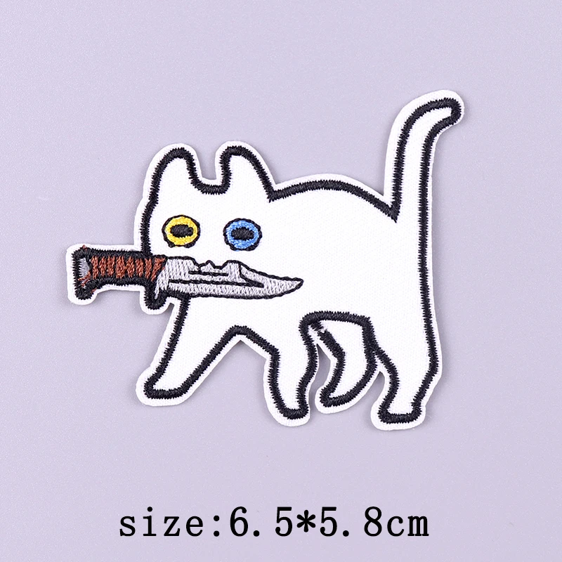 Нашивка с котом и ножом нашивки вышивкой в виде животных для одежды мультяшная