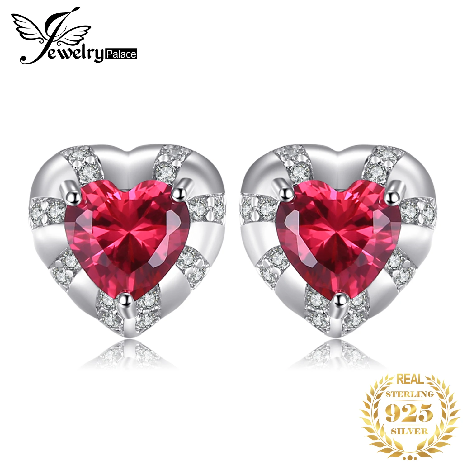 

JewelryPalace Love Heart 2.1ct Created Red Ruby 925 Sterling Silver Stud Earrings for Woman Romantic Fashion Jewelry New Arrival