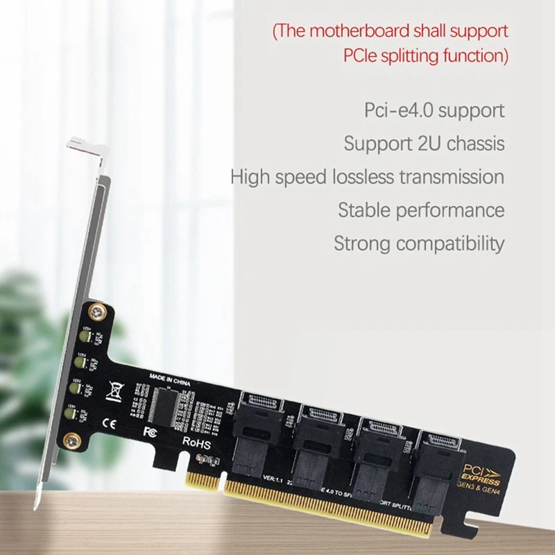 

PPYY-PCI-E X16 To 4-Ports U.2 NVME SFF-8643 Expansion Card High Speed Pcie 4.0 Split Cards LED Indicator For 2U Chassis