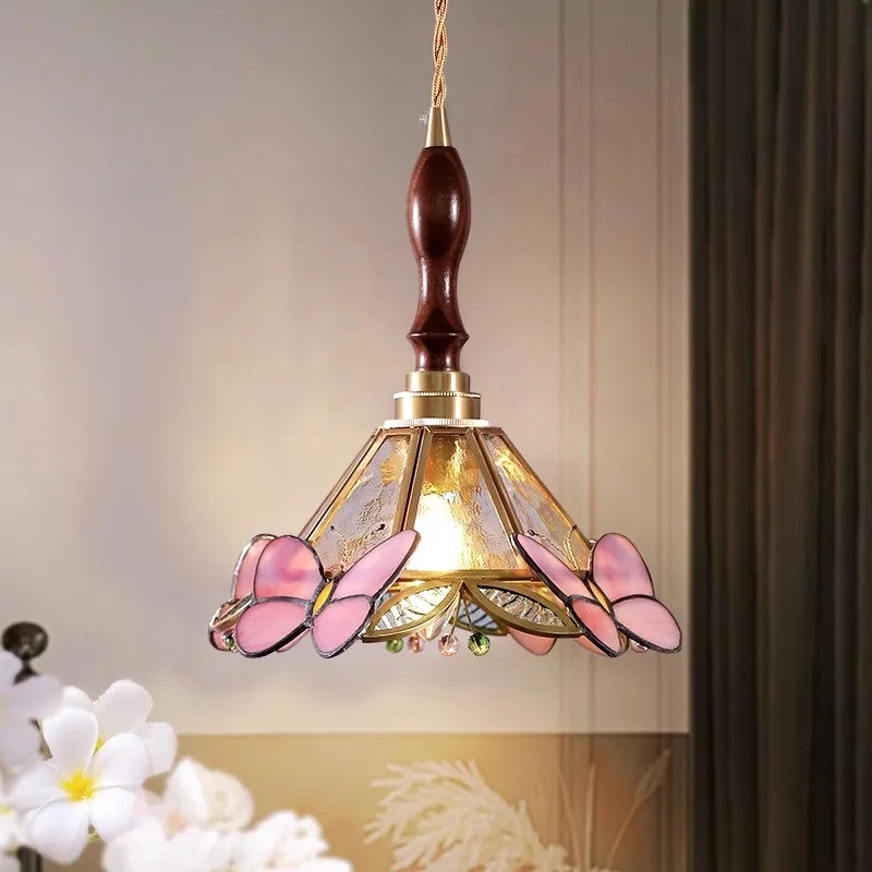 Ретро-латунный подвесной светильник из цветного стекла во французском стиле