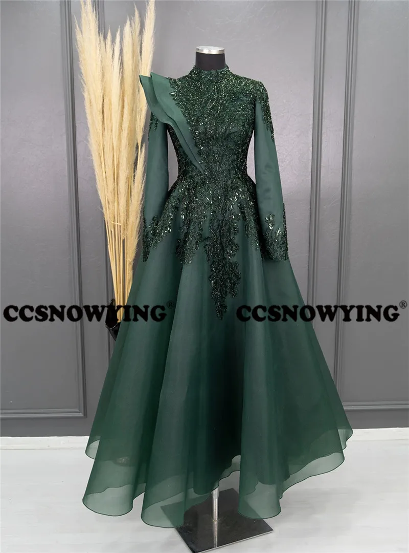 

Зеленые искусственные мусульманские Вечерние платья с аппликацией из Исламской органзы, женское официальное женское платье, Арабский кафтан, платье для вечеринки