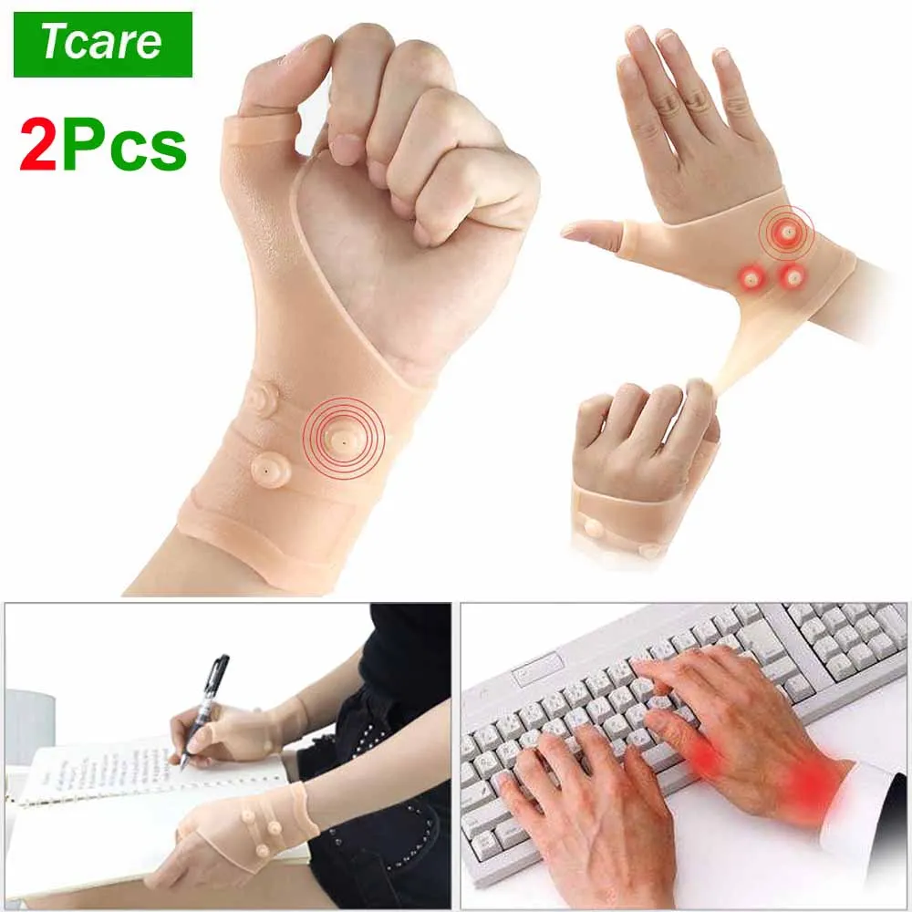 

Tcare 2Pcs/Pair Silicone Wrist Brace with Magnets Stabilizing Hand Thumb Support Glove for Finger Arthritis Pressure Pain Relief