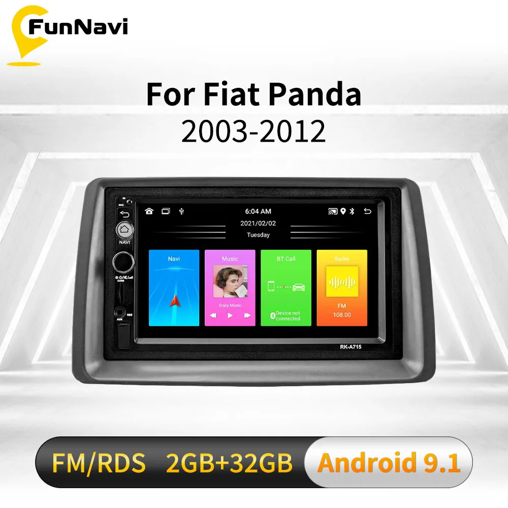 2 Din Android for FIAT Panda 2003-2012 7" Car Radio Multimedia Player Head Unit with Frame Wifi GPS Navigation Stereo Autoradio