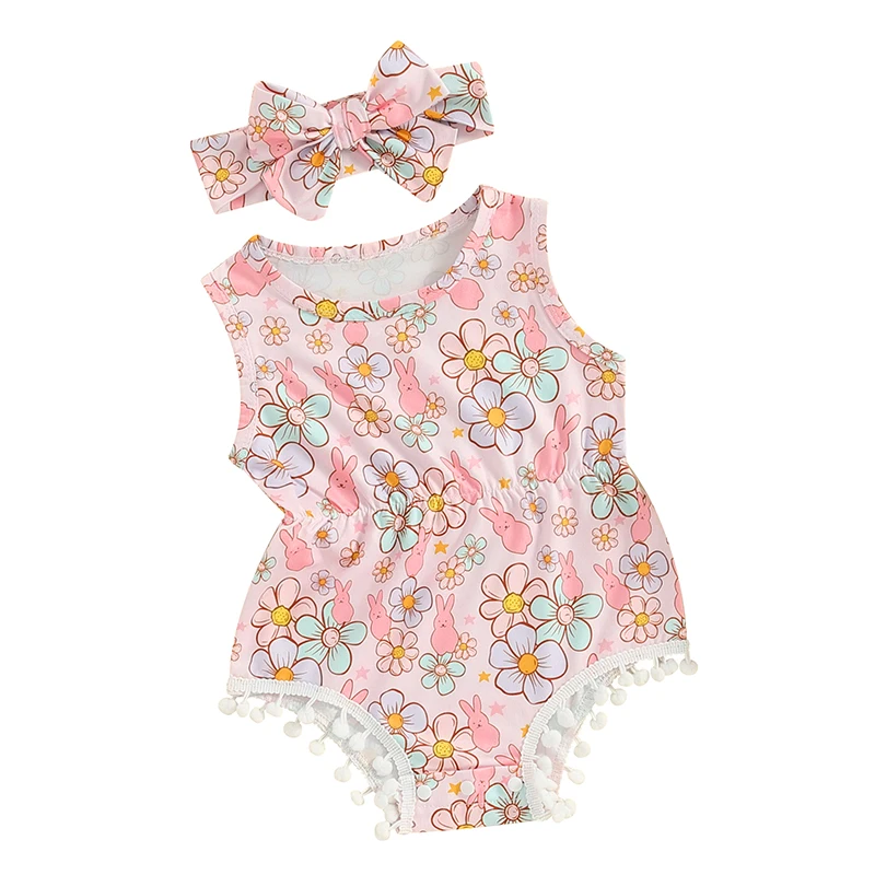 Детские комбинезоны для девочек Listenwind с цветочным принтом кролика без рукавов