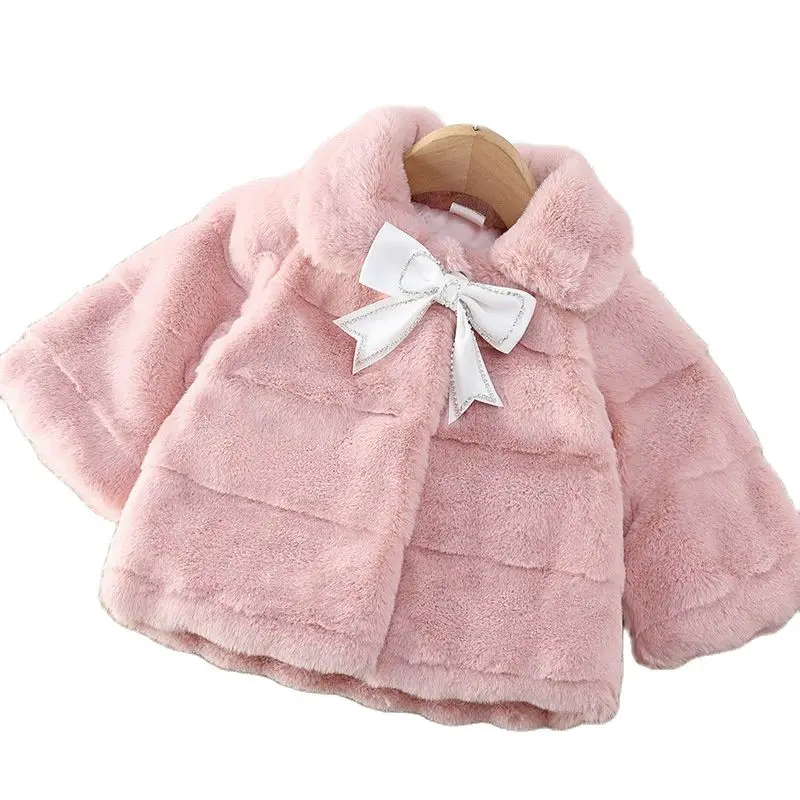 

Модные пальто для девочек, осенне-зимние меховые куртки для девочек 0-6 лет, повседневные куртки с капюшоном, хлопковые меховые отложные пальто, однотонные