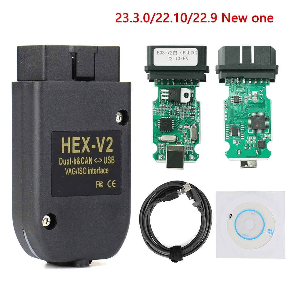 Диагностический сканер OBD2 V23.3.0, сканер VAG KKL VAG COM с кабелем, многоязычный, HEX V2 VAGCOM