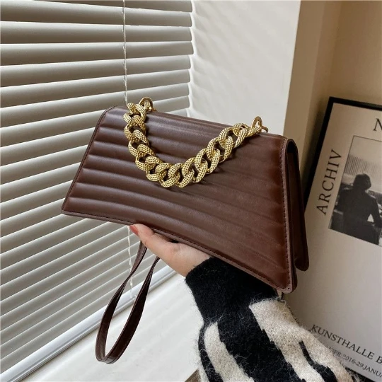 

NEW 2023 Coffee Korean Trend Chain Girl Woman Messenger Shoulder OL PU PVC Leather Women Lady Bags Mini Handbag Purses Tote Bag