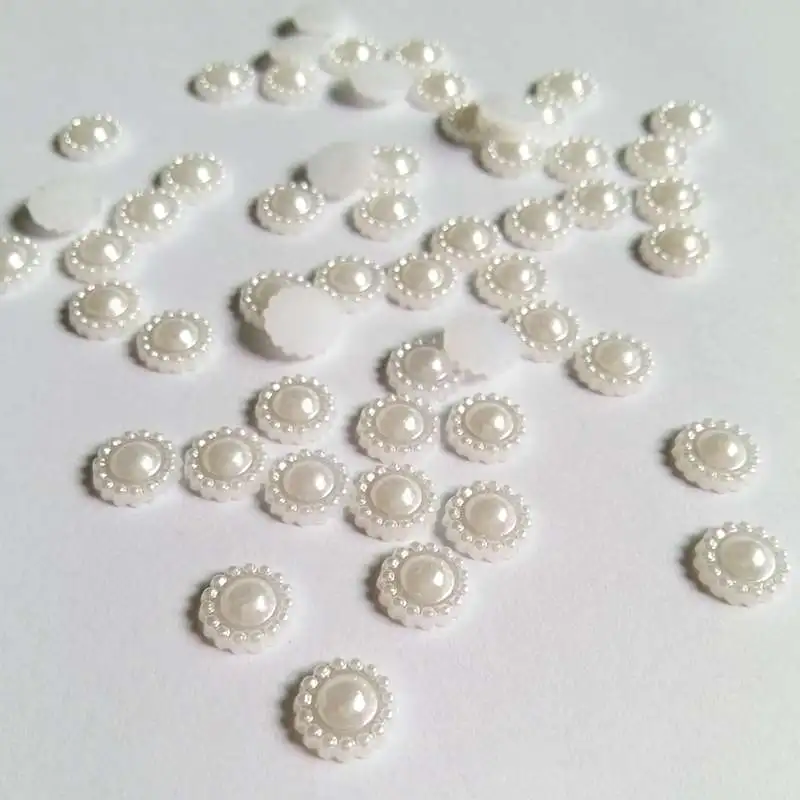

150pcs/lot Flower Flat Back Half Round Imitation Pearl Beads 9mm Cameo Cabochon Beads Diy Jewelry Finding Making