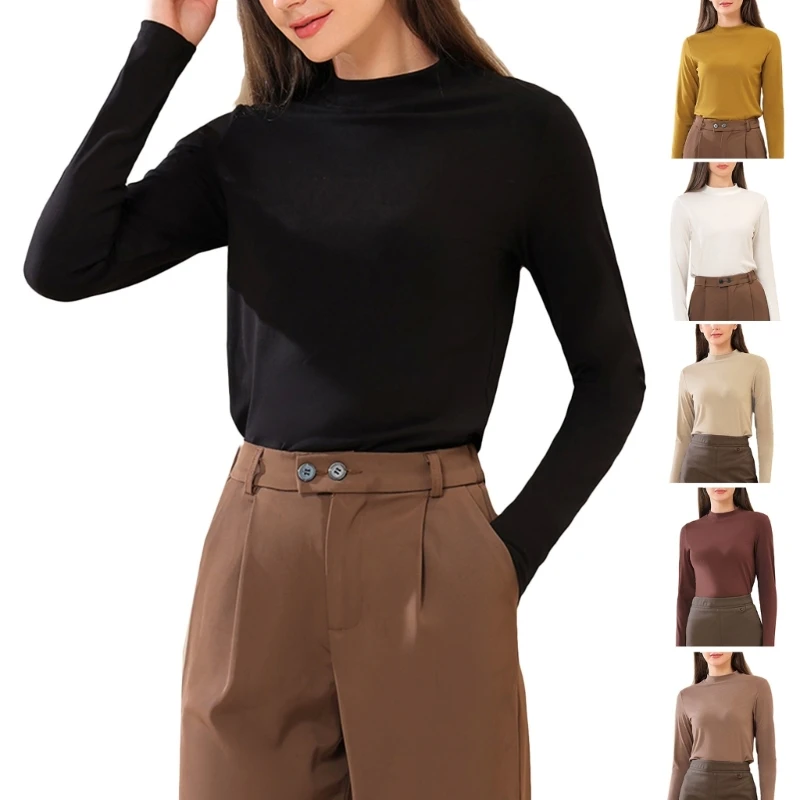 

95AB терморубашки для женщин эластичные зимние топы с воротником-стойкой и длинными рукавами термобелье базовый слой