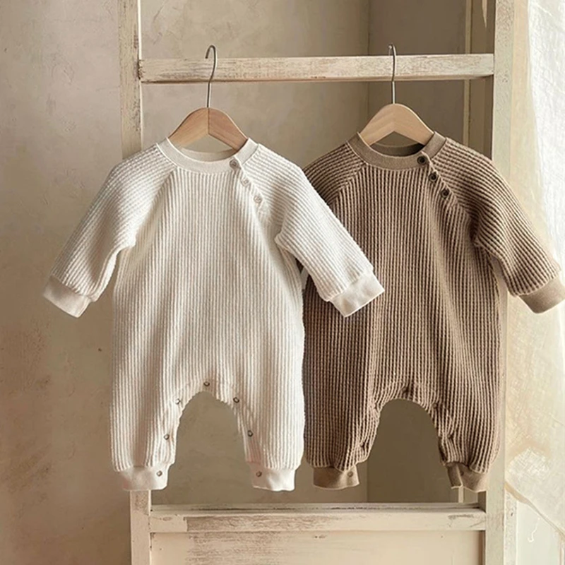 

2023 Newborn Baby Girl Boy Jumpsuit Spring Autumn Solid Waffle Bodysuits for Infants Cotton Casual Kids Clothes Girls Costumes