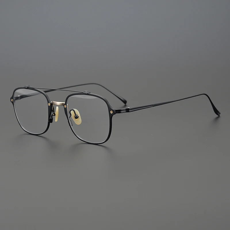 Japanese Handmade Glasses Frame Men Double Beam Designer Ultralight Eyeglasses Square Pure Titanium Myopia Prescription Optical