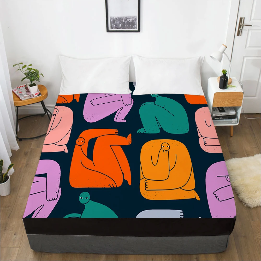 

1pc Elastic fitted sheet bed sheet With An Elastic Band Mattress Cover Customizable size Bed cover Bedding colorful BLACK
