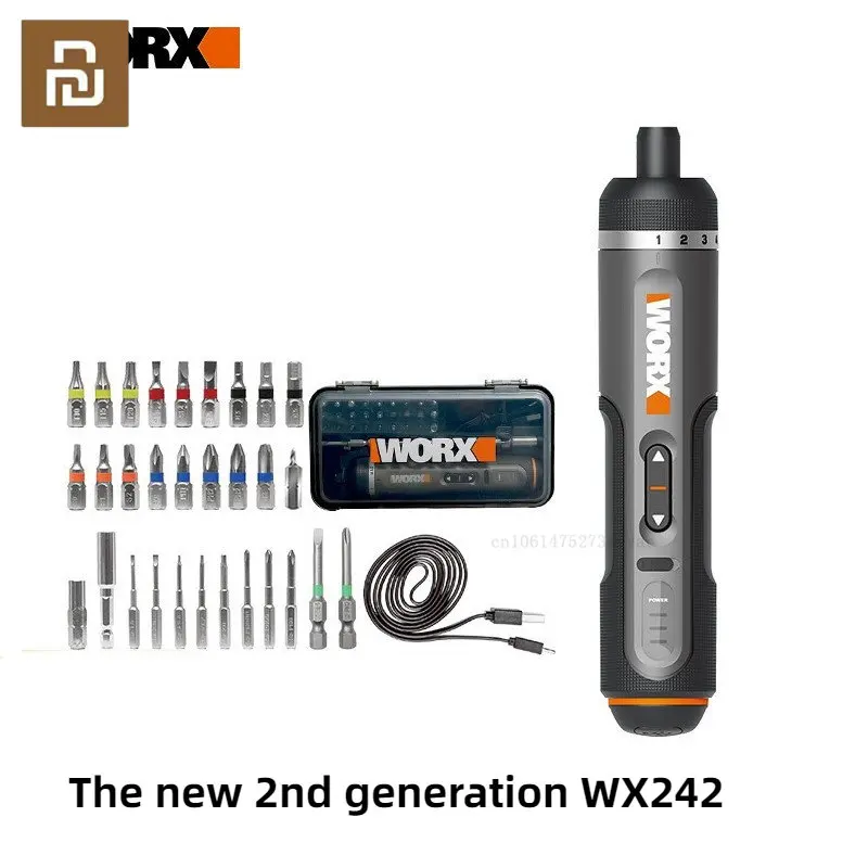 Youpin Worx 4V Electrical Screwdriver Set WX242 Smart Cordless Electric Screwdrivers USB Rechargeable Handle with 30 Bit Drill