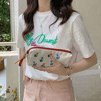 cute flower pencil case 2022 trendy tulip embroidery korean style stationery box cosmetic bags female canvas pen pencil bags