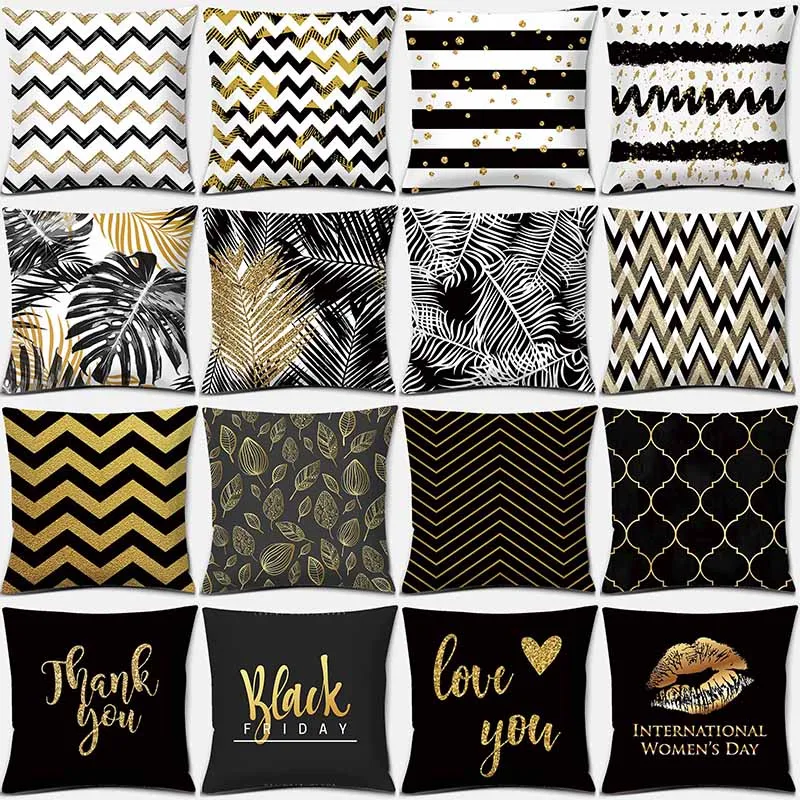 

45x45cm Polyester Black Geometric Print Pillowcase Home Decor Car Sofa Cushion Cover