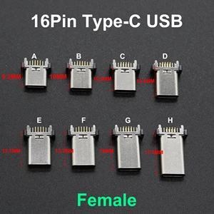 1pcs 8models 16P 16Pin ​Type C USB Female Socket Connector Vertical DIP Four feet In Board For Samsung Lenovo Huawei ZTE 16 Pin