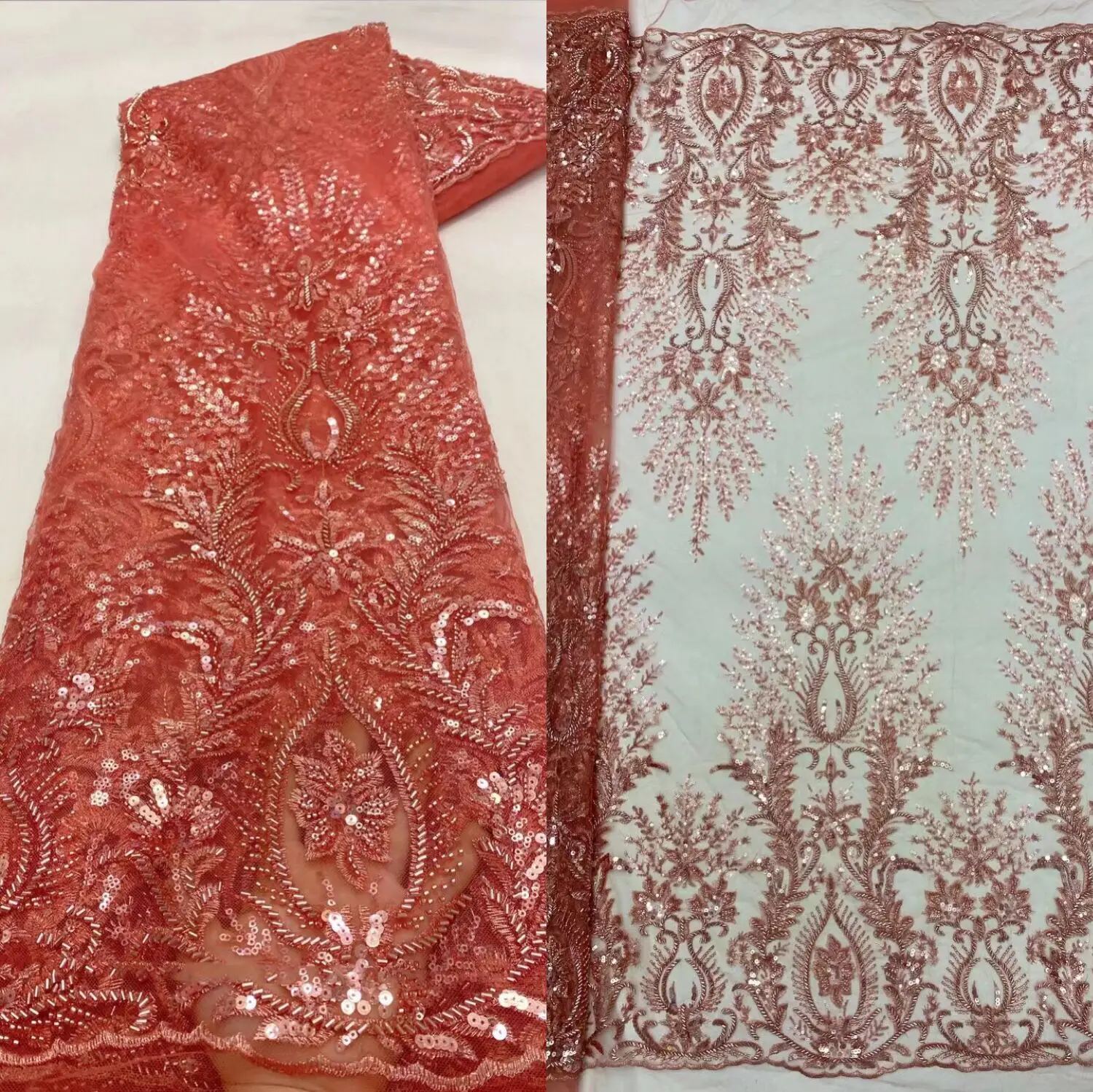 

Fashionable Embroidery French Lace Fabric with beadsfor Bride Dress