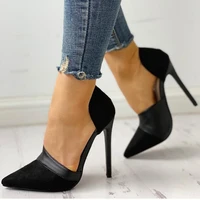 sexy high heels black suede shoes for women 2022 new summer fashion pointed toe shallow mouth dress office shoes