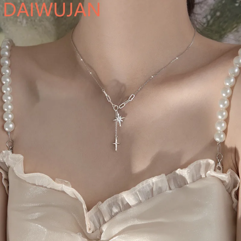 

Женское винтажное ожерелье из серебра 925 пробы с подвеской, восьмиугольная цепочка до ключиц со звездами, Ювелирное Украшение для вечеринки...