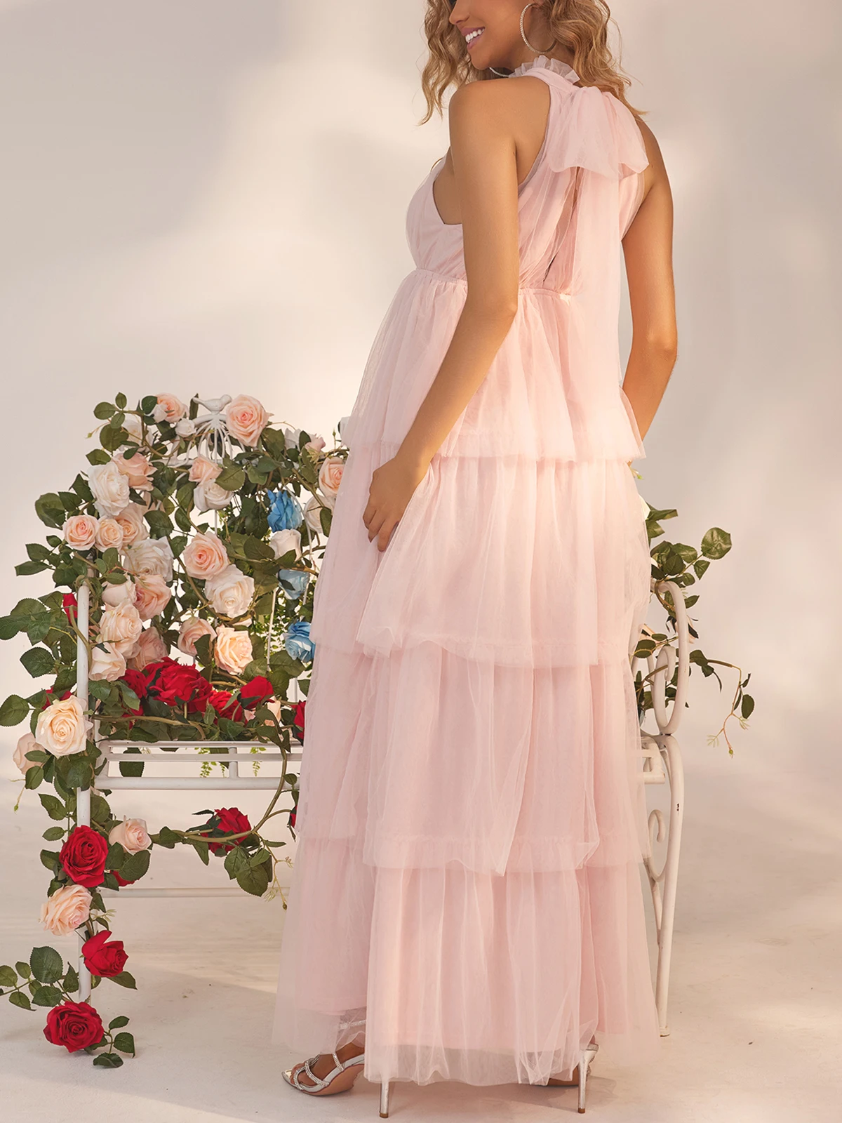 ItsRoya однотонные сетчатые платья для беременных с круглым вырезом вечерние