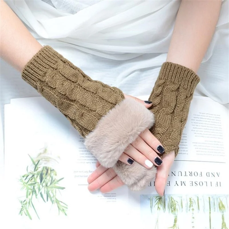 

1 Pair Autumn Winter Unisex Knit Gloves Arm Wrist Sleeve Hand Warmer Outdoor Sport Solid Color Wrist Warmer Fingerless Gloves