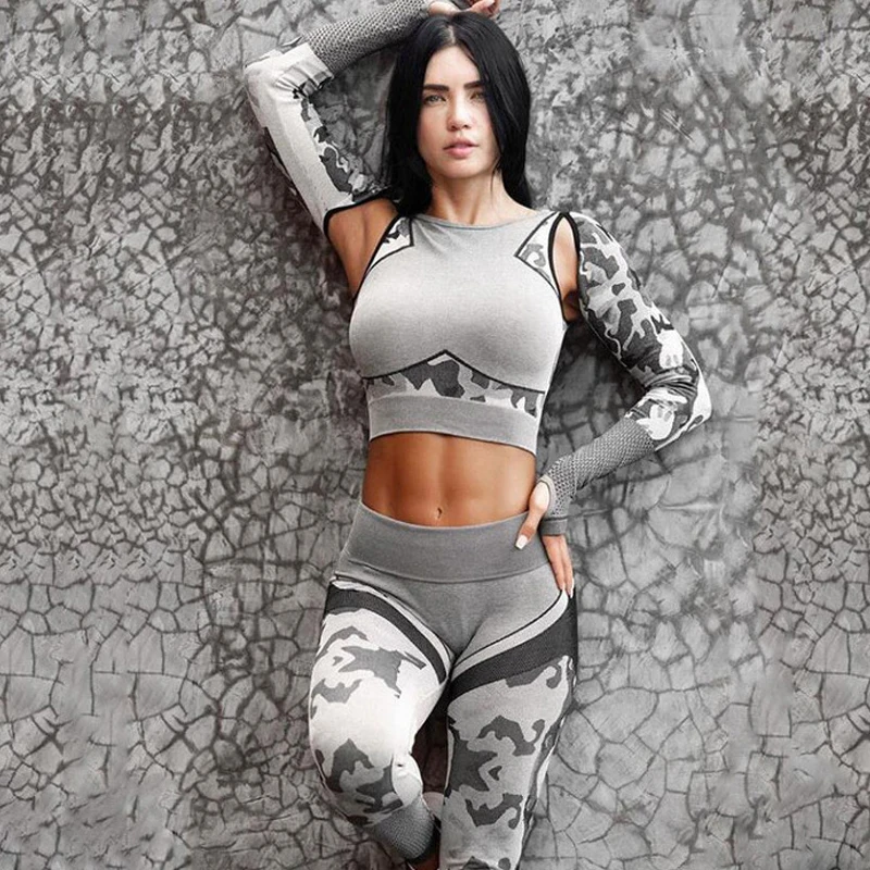 

Yoga Set Tracksuit Female Clothing New Sexy Camo Seamless Sportswear High Waist Gym Leggings Athletic Long Sleeve Suit