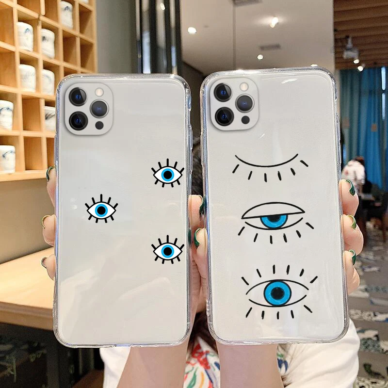 

Lucky Eye Blue Evil Eye Print Clear Phone Case For iPhone 13 Pro MAX SE 2020 12 11 XR X XS 7 8 Plus Soft Silicone Back Cover