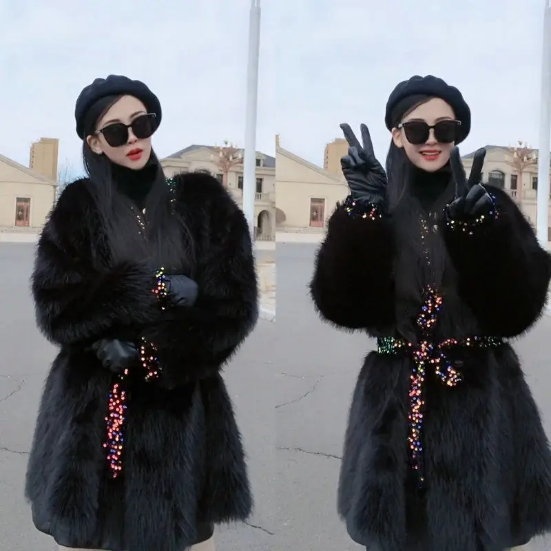 Winter Clothes Women 2022 Fashion Long Sleeve Female Double Face Wool Leather Coats Trend Faux Fur Mid-length Jacket Fashion