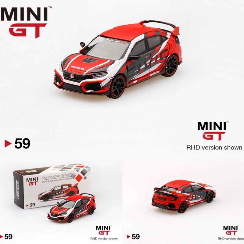 

MINI GT Индонезия Ограниченная серия 1:64 Honda Civic FK8 Type-R 2018 модель автомобиля из сплава