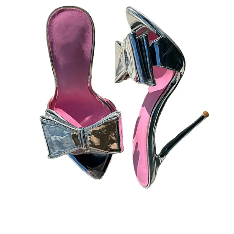 Big Butterfly-knot PVC Summer Slides Women Charming Stiletto High Heels Dress Party Shoes Lady Slip-on Slingback Sandals New Hot