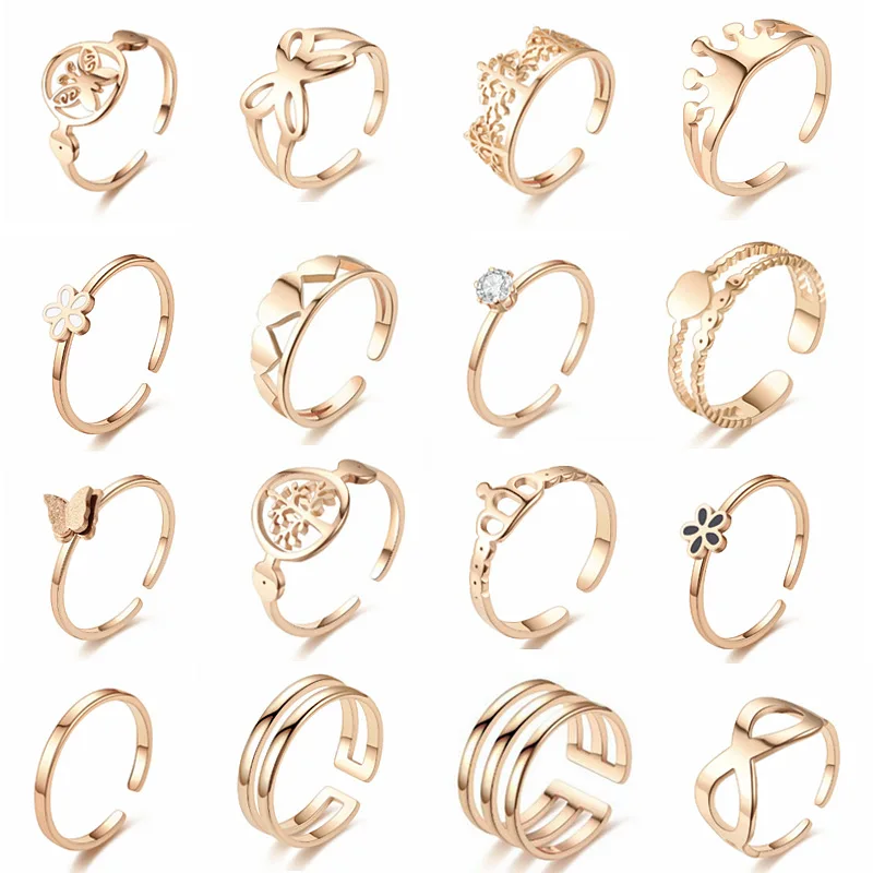 

2022 New Korean Version Titanium Steel Opening Adjustable Ladies Ring Simple Style Fashion Trend Personality Jewelry Female Gift