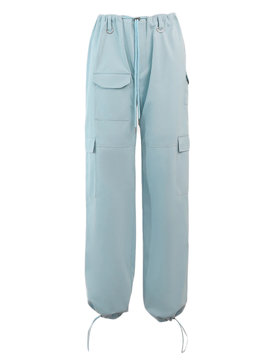 

y2k Cargo Pants Women Baggy Drawstring Low Waist Loose Trousers with Pockets 2000s Streetwear