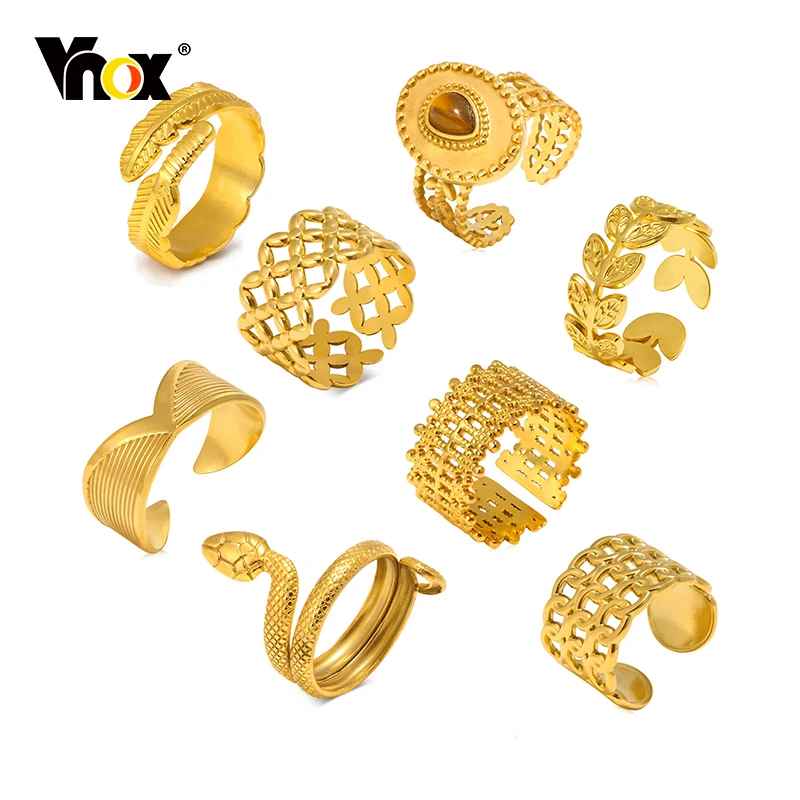 

Vnox Chic Gold Color Opening Ring for Women,Openable Stainless Steel Jewelry Bagues Pour Femme Party Gift
