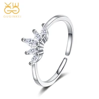 guginkei fashion crown classic zircon rings for women wedding engagement jewelry 925 sterling silver ring resizable