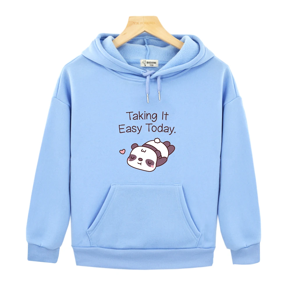 

Cute Relax Panda Hoodies for Girls Taking It Easy Today Print Sweatshirts Kids New Spring Streetwear Boys Pullover for Children