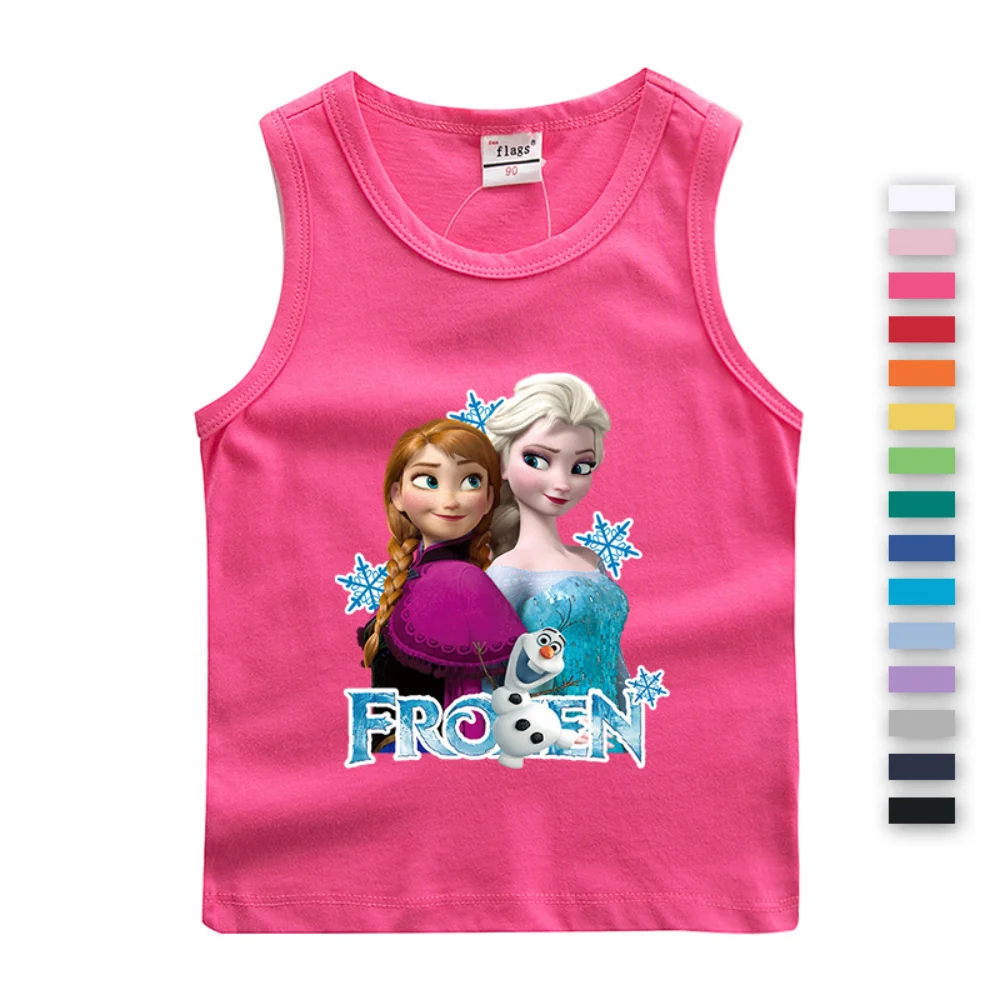 

Disney Girls Tank Top Vests Summer New Princess Elsa Anna Frozen Pattern Print Cotton Sleeveless Baby Kid 3-13 Years Bottom Tops