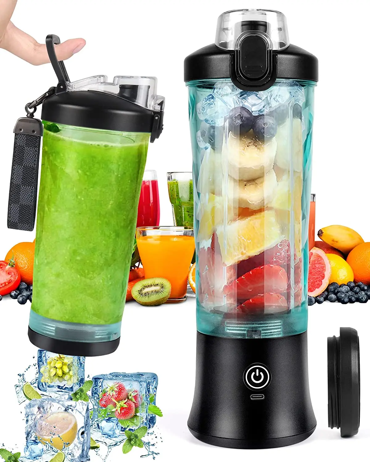 

® Batidora de Vaso Portatil, 600ml Licuadora Portátil con 6 Cuchillas, 4000 mAh Mini Licuadora Recargable Para el Hogar, la Of