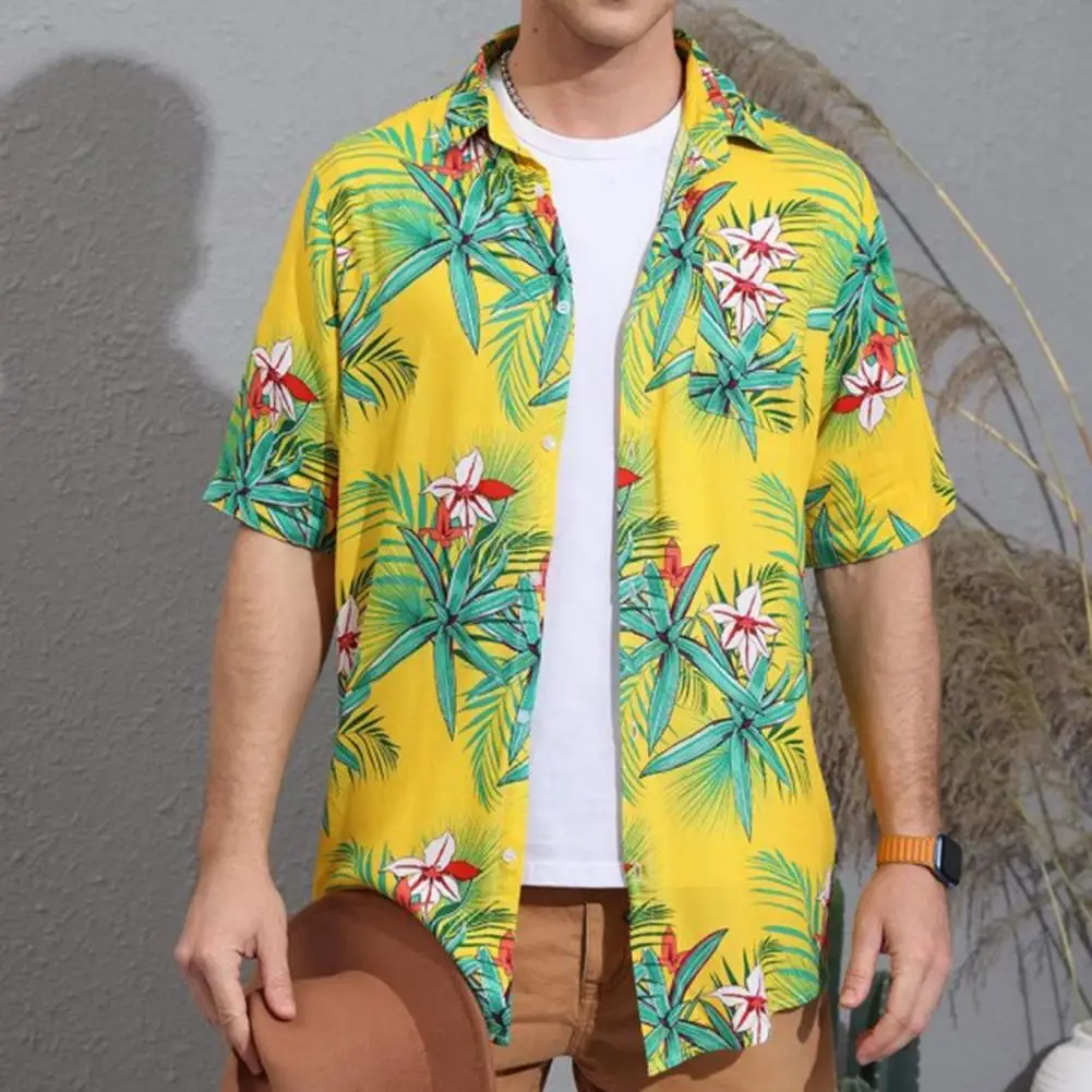 

Men Shirt Lapel Neck Short Sleeve Cardigan Loose Top Blouse Beach Casual Printed Shirt for Vacation